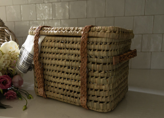 Handcrafted Wicker Trunk with Elegant Leather Handles