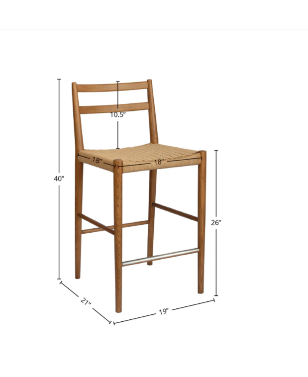 Jakarta Counter Stool with Back - Walnut/Natural Woven Seat