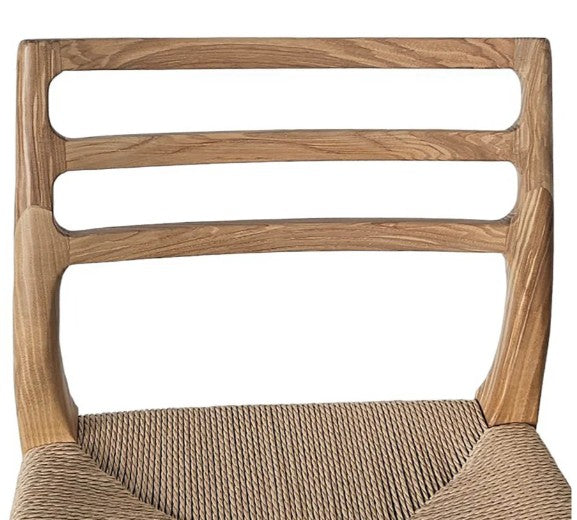 Wooden chair with a woven seat on a white background