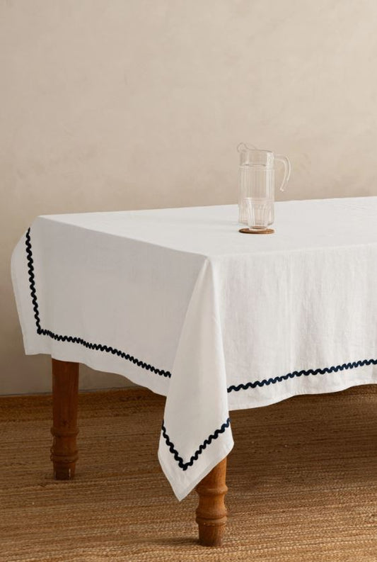 Linen Blue Lace Tablecloth