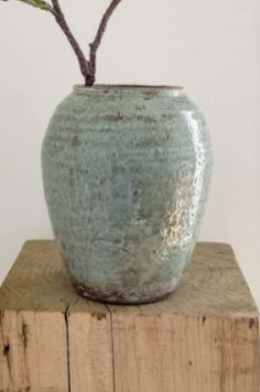 Luna Vintage-Style Tall Vase – Soft Blue Glaze