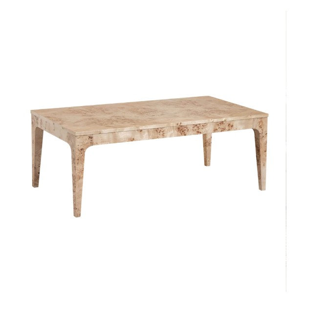 Rectangular wooden table with a light finish on a white background