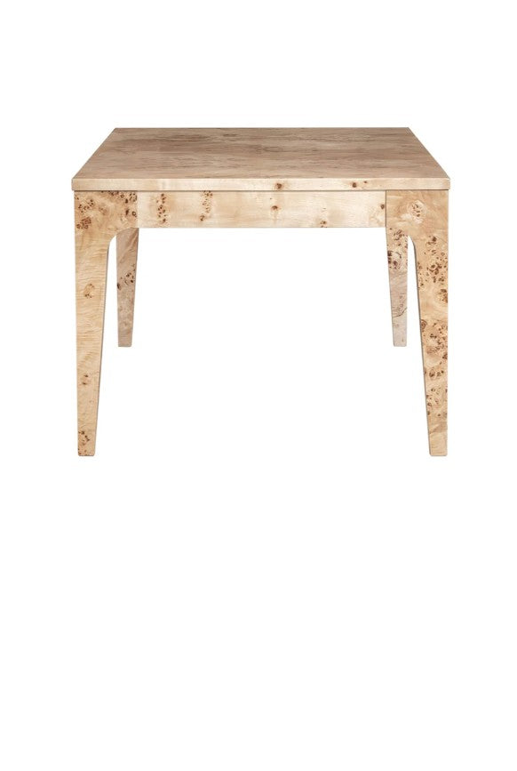Wooden table with a natural finish on a white background
