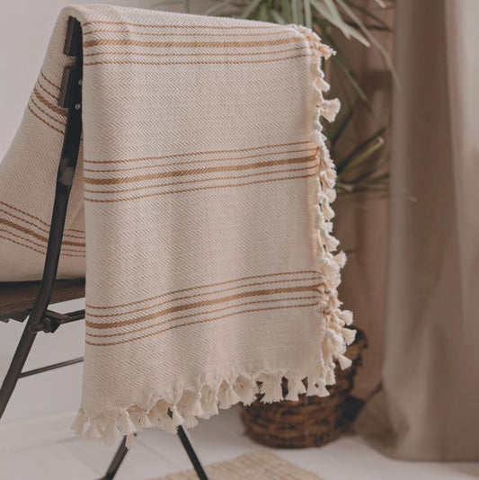 Mustard Striped Cream Throw Blanket & Bedspread