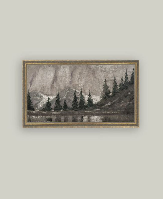 Muted Pine and Lake Framed Antique Art