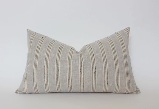 Neutral Striped Lumbar Pillow Cover, Beige Pillow | Landyn