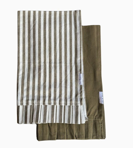 Olive Green & White Stripes Ruffle Kitchen Dish Towel 