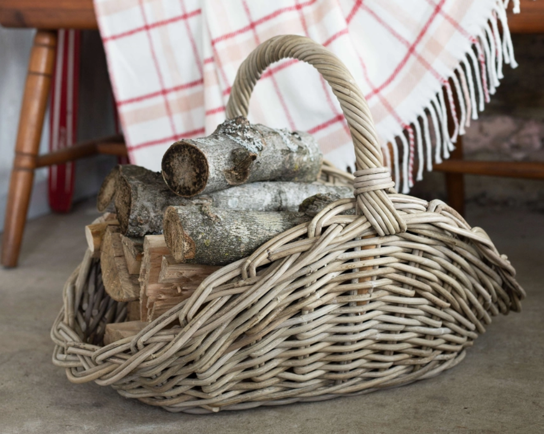 Oval Grey Rattan Gathering Basket