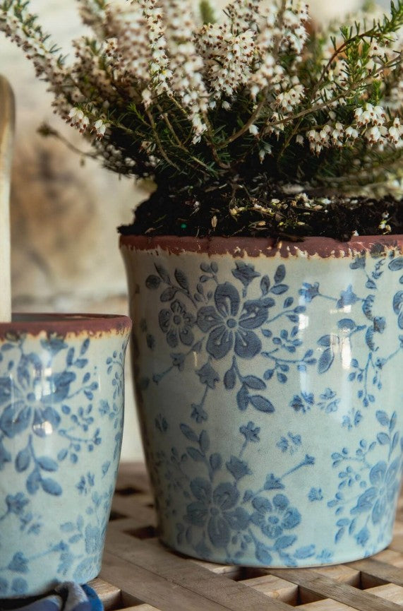 Pot with Blue Floral Pattern