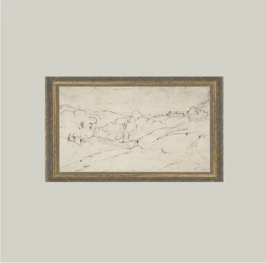 Rolling Hills Sketch Framed Antique Art