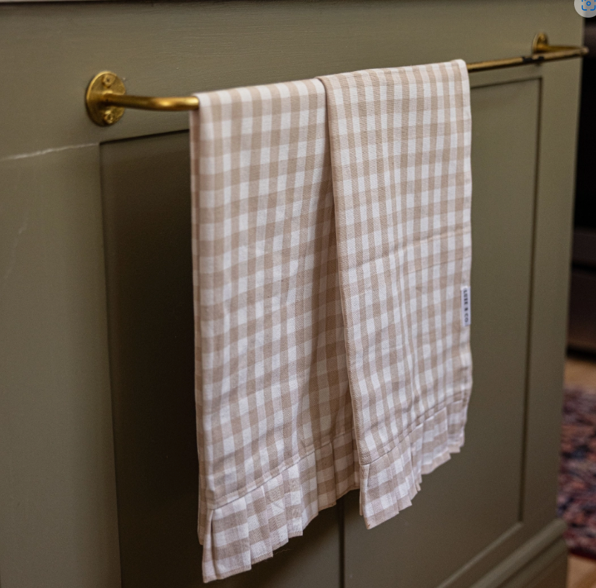 Ruffle Beige Gingham Kitchen Dish Towel - Set of 2