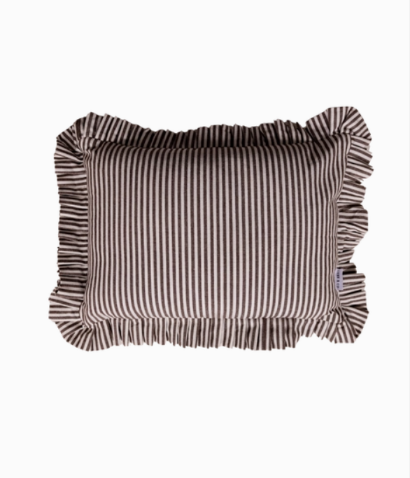 Ruffle Lumbar Pillow Cover Brown White Stripes