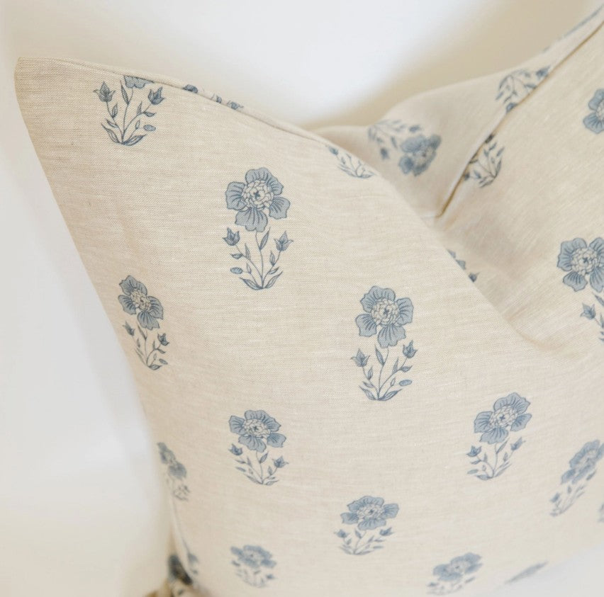 Signature Linen Petite Blue Floral Pillow Cover 20x20