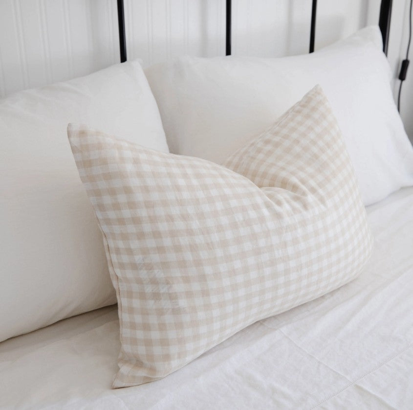 Linen Natural Gingham Pillow Cover