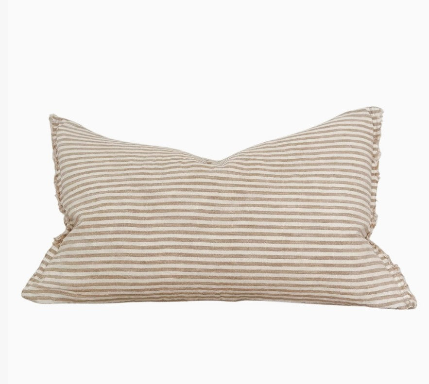 Esmee Linen Cushion Cover in Light Brown Stripe