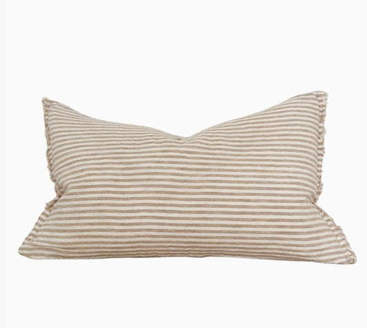 Esmee Linen Cushion Cover in Light Brown Stripe