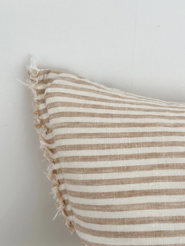 Esmee Linen Cushion Cover in Light Brown Stripe