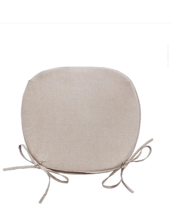 Beige square seat cushion with ties on a white background