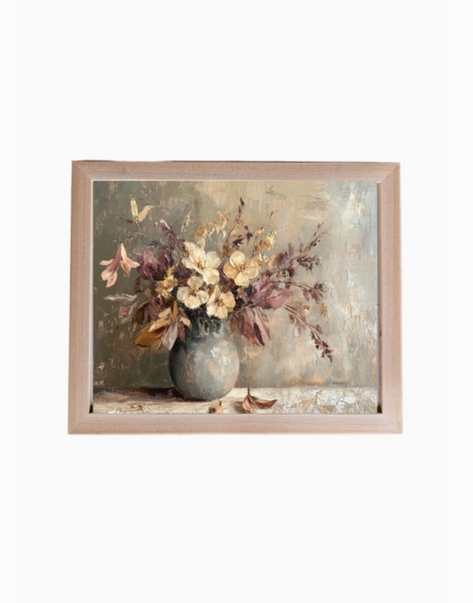Vintage Elise Dried Flowers Pine Framed Art