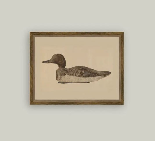 Wooden Duck Decoy Framed Antique Art