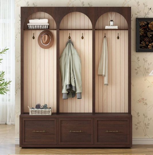 Wooden Style Hall Tree with Arched Design
