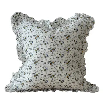 Hallie Blue Ditsy Floral Ruffle Pillow Cover