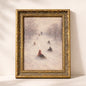 "Winter Sliding" Antique Inspired Gold Crowned Framed Art 5x7