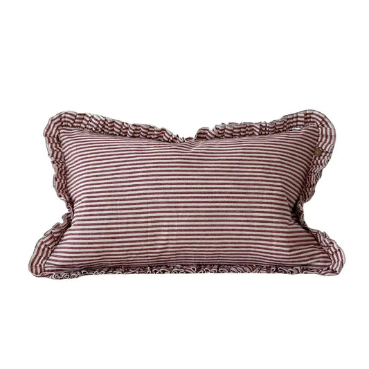 Darcy Ruffle Cotton Cushion Cover 20'x12" – Burgundy Stripe