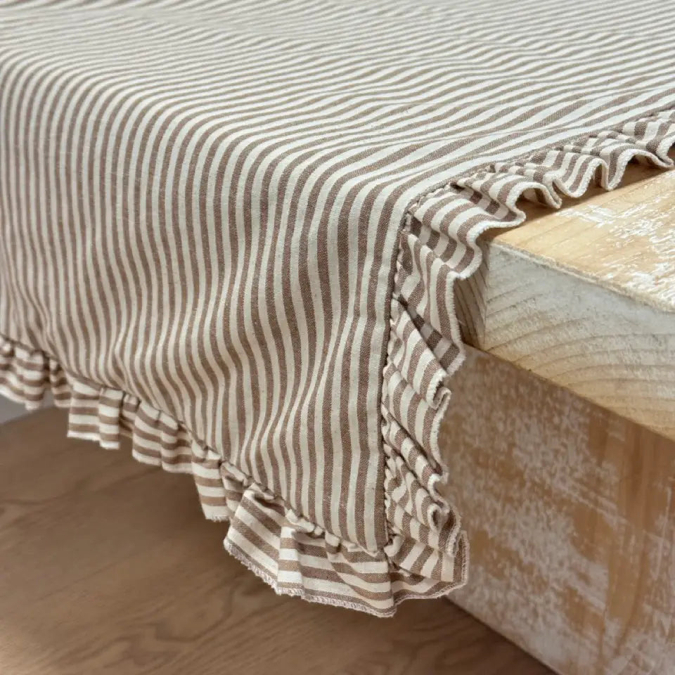 Brown Stripe Ruffle Table Runner