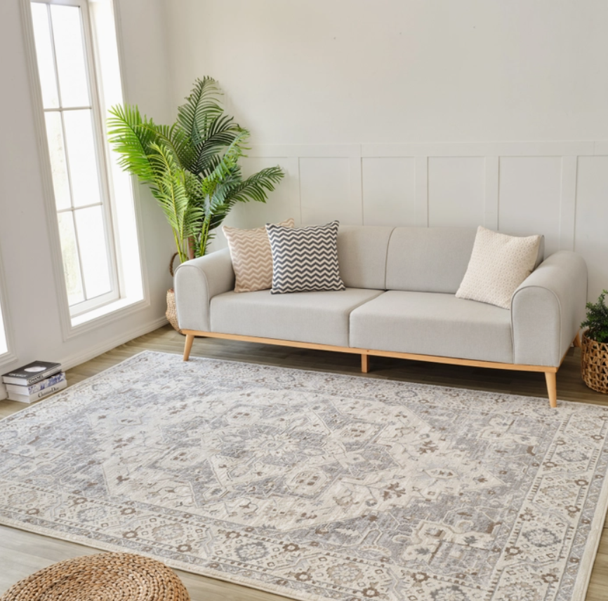 Grey Beige Indoor Area Rug