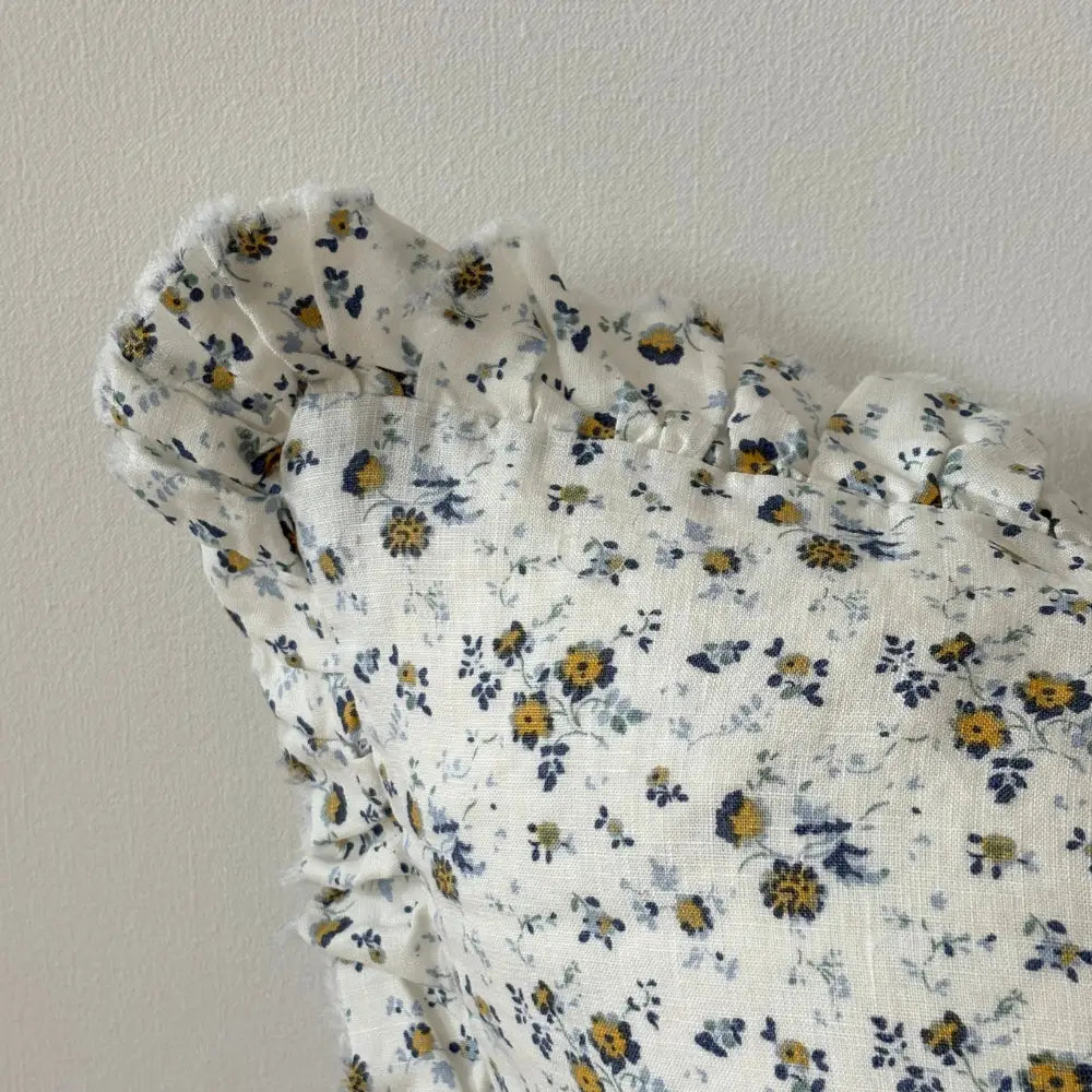 Hallie Blue Ditsy Floral Ruffle Pillow Cover